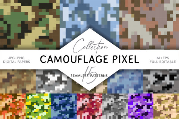 Camouflage Pixel Seamless Patterns: A Versatile Resource for Creative and Professional Workflows