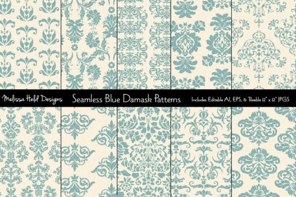 Seamless Blue Damask Patterns: A Versatile Design Resource for Creative Projects