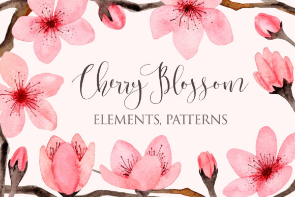 Watercolor Cherry Blossom Patterns